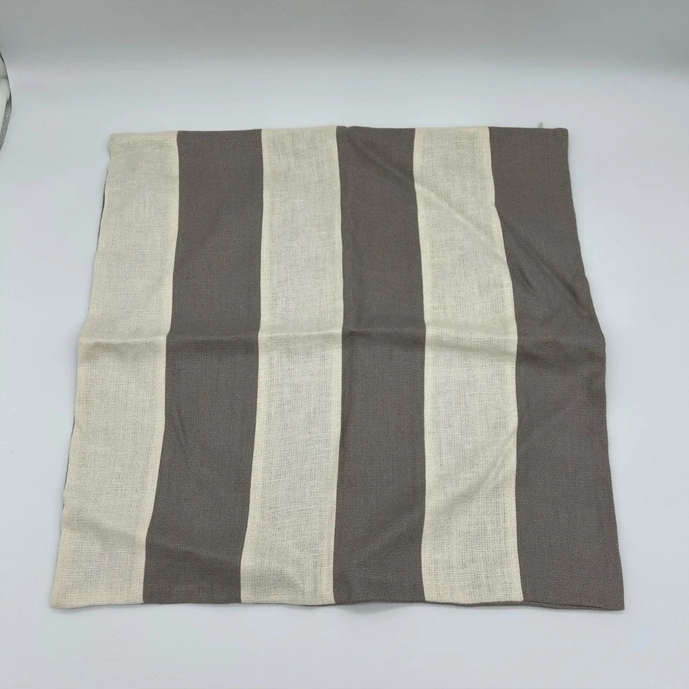 Pottery Barn Taupe And Cream Awning Stripe Linen 20x20 Pillow Cover NWOT